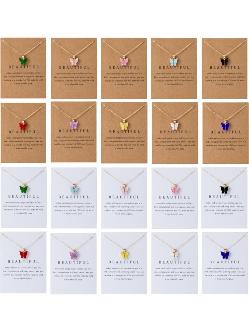 Colorful 18-Piece Butterfly Pendant Necklace Set | Bohemian Acrylic Jewelry for